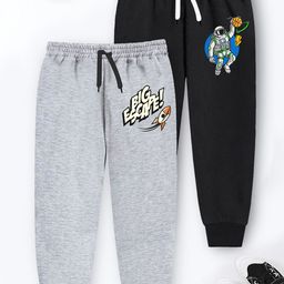 YK X Trampoline Kids Pack Of 2 Typography Printed Mid-Rise Joggers-19