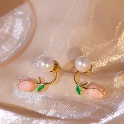 PolluxCraft Gold Plated Pearls Contemporary Shaped Korean Studs-image-43