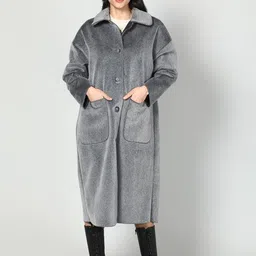 Fashion Gaiia Plush Woolen Spread Collar Neck Single Breasted Overcoat-image-15