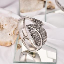 Reenisaa Silver-Plated Leaf Adjustable Bangle-Style Bracelet-image-12