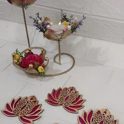 Sellplus Gold-Toned & Pink 4 Pieces Embellished Candle Holder-picture-14