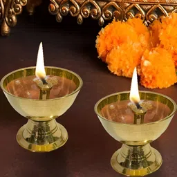 DSH Crafting Your Curiosity 2Pcs Yellow Brass Oil Lamp Diyas-45