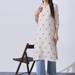ZRI Woven Design Notch Neck Cotton Straight Kurta-picture-38