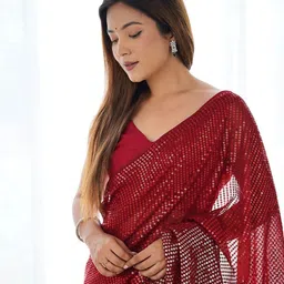 CLEMIRA Embellished Sequinned Pure Georgette Saree-picture-41