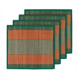 HOKIPO 4Pcs Green & Orange-Colored Patterned Floor Mats-49