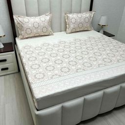 Pure Decor Peach-Coloured & Black Ethnic Motifs Queen Bedsheet with 2 Pillow Covers-image-2