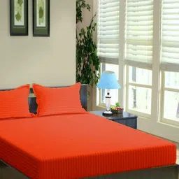 Trance Home Linen Red Striped Pure Cotton 200 TC King Bedsheet Set-2.74 m x 2.74 m-image-15