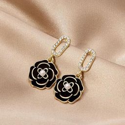 SZN Gold Plated Artificial Stones Studded Korean Contemporary Drop Earrings-14