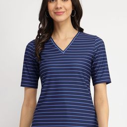 FableStreet Women Striped V-Neck T-shirt-image-83