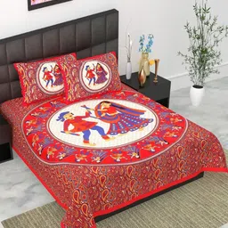 UNIBLISS Red & White Motifs Printed Cotton 144 TC Queen Bedsheet Set- 2.15 m x 2.35 m-image-16