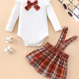 YK Girls Checked Bodysuit With Skirt Clothing Set-image-64