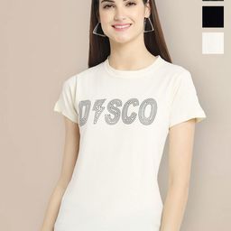 Metronaut Women Typography 3 Printed Applique T-shirt-image-73