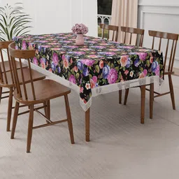 Kuber Industries Black & Purple Floral Waterproof 6-Seater Rectangle Table Cover-40