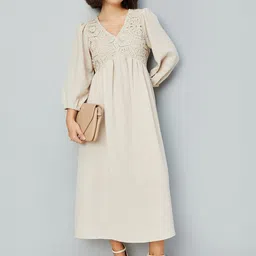 max Embroidered Puff Sleeve V-Neck Empire Midi Dress-picture-5