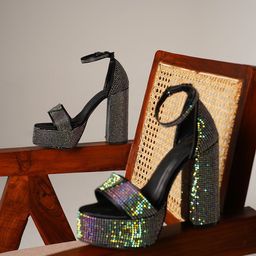 JM Looks Women Rhinestone Platform Block Heel Sandals-image-74