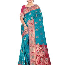 shree krishna fashion Ethnic Motifs Woven Design Zari Kanjeevaram Saree-image-72