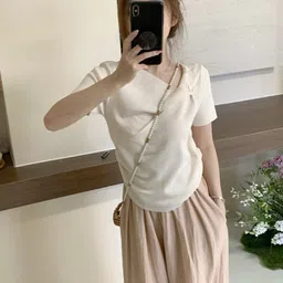 KPOP Short Sleeves Solid Top-image-73