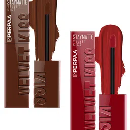 PERPAA Set Of 2 Staymatte Velvet Kiss Liquid Lipstick- 3.5ml Each-Dark Brown- Cherry Red-30