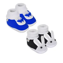 Neska Moda 3 To 12 Month Cotton Booty 2 Pair Newborn Unisex Baby Skin Friendly Soft Rabbit Booties (Toe to Heel Length - 12 cm, Black, Blue)-58