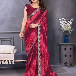 Ambuja International Tie and Dye Embroidered Pure Georgette Saree-image-95
