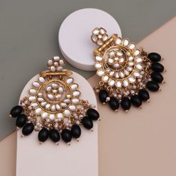 CAPILITE Jewellers Brass-Plated Kundan Studded And Pearls Beaded Floral Drop Earrings-image-97