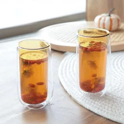 Kuber Industries Yellow & Transparent Solid Glass Glossy Mugs Set of Cups and Mugs-60