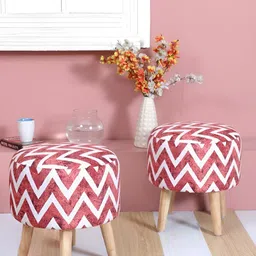Shadowkart Set Of 2 White & Maroon Printed Wooden Ottomans-image-86