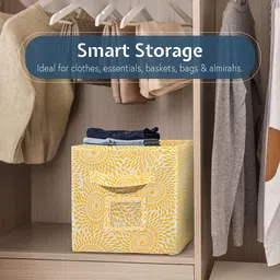 Kuber Industries Yellow & White 3 Pieces Printed Multi-Utility Organisers With Handle image 2