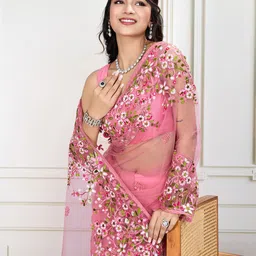 House of Pataudi Embroidered Work Saree With Blouse Piece-image-73