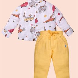 My Milestones Boys Printed Long Sleeves Pure Cotton Shirt With Trousers-picture-1