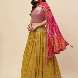 ETHNIC PLUS Embroidered Sequinned Semi-Stitched Lehenga & Unstitched Blouse With Dupatta-picture-6