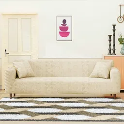Myntra Elegant Homes Yellow Printed Jacquard 1 Piece Sofa Cover With Arms-image-42