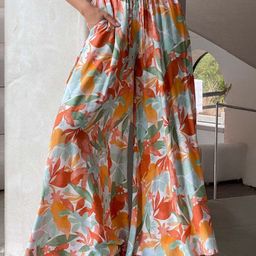 KPOP Women Floral Printed Comfort Loose Fit High-Rise Casual Wide Leg Trousers-picture-6