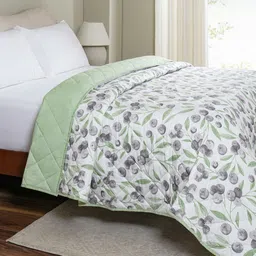 MASPAR Green & White Floral Printed 115 GSM AC Room Cotton Single Bed Quilt-image-63