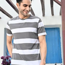 KOR Men Striped Round Neck Cotton T-shirt-image-71