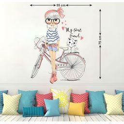 LANSTICK Girl with cat cycle ride wallsticker-image-17