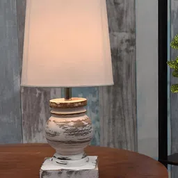 Decorcity White Wood Traditional Bell Shaped Table Lamp-49