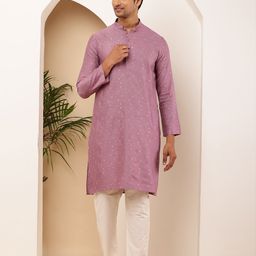 MULTI SHADES Floral Woven Design Mandarin Collar Straight Kurta-image-85