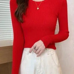 KPOP Women Round Neck Long Sleeves Solid Top-picture-29