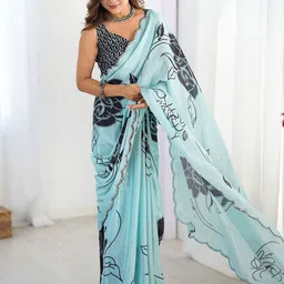 Thishma Floral Printed Embellished Mirror Work Saree-picture-8