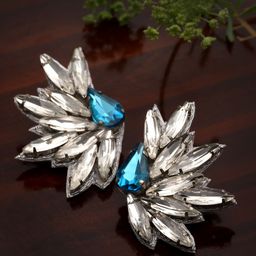 Moedbuille Silver-Plated Crystals Studded Contemporary Studs-95