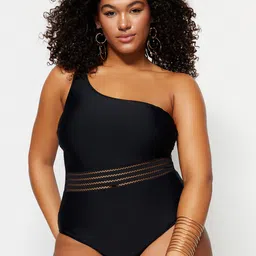 Trendyol Plus Size One Shoulder Sleeveless Swim Bodysuit-image-8