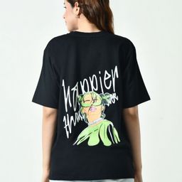 Zicada Typographic Printed Round Neck Short Sleeves Cotton Oversized Casual T-shirt-image-41