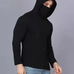 Men Solid Hooded Neck Cotton Blend Black T-Shirt-image-27