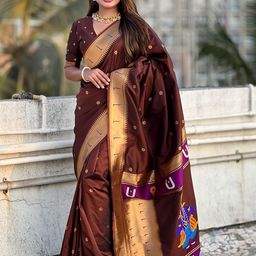 ELITE WEAVES Woven Design Ethnic Motifs Zari Paithani Saree-image-48