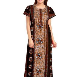 AAKARSHANA CREATION Brown Pure Cotton Maxi Printed Nightdress-image-98