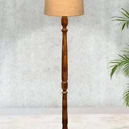Homesake Beige & Brown Wooden Floor Lamp With Shade-picture-19