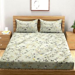 A Homes Grace Green & Yellow Floral 144 TC Queen Bedsheet with 2 Pillow Covers-image-59