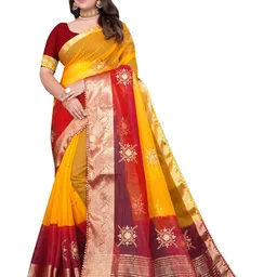 Pemal Designer Colourblocked Embroidered Zari Organza Saree-picture-26