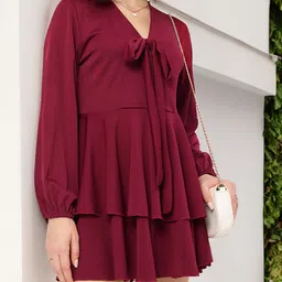 DressBerry Feminine & Flirty Bow Tie-Up Layered Mini Dress-image-43